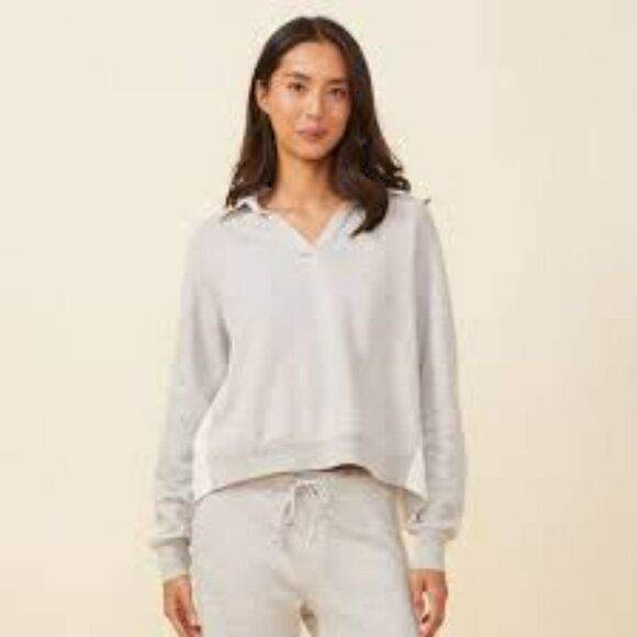 MONROW POPLIN MIX COLLAR SWEATSHIRT LIGHT GRAY WITH WHITE SIZE LARGE RETAIL $158 - Picture 4 of 10